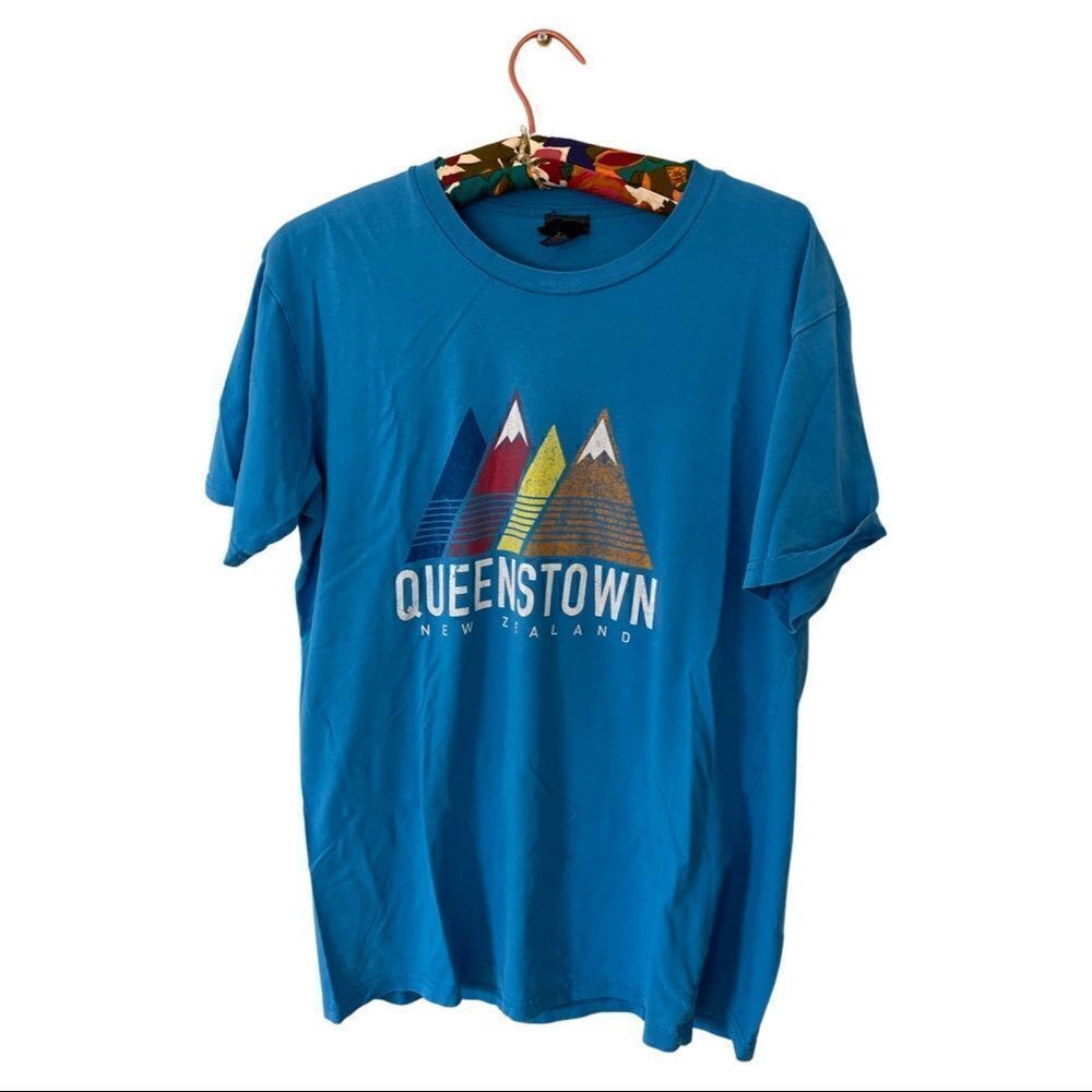 QUEENSTOWN new zeeland blue vintage style t shirt | mens large